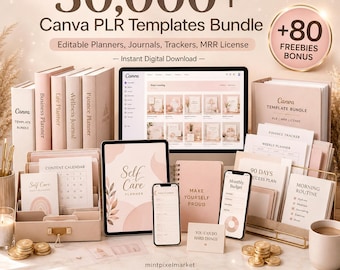 30,000+ Canva PLR Templates Bundle | Editable Planners, Journals & Trackers | MRR Digital Product | Commercial Use | Instant Digital Product