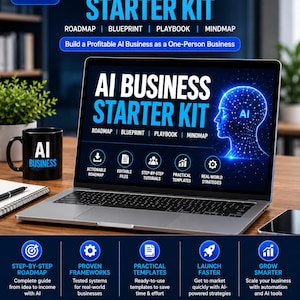 Kit de démarrage pour entreprises d'IA | Modèle d'agence d'IA, Feuille de route pour entreprises d'IA, Guide pratique d'IA, Modèles commerciaux, Guide du solopreneur, Téléchargement PDF