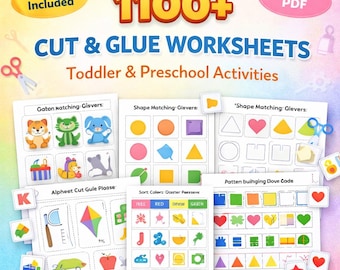 1100+ Cut and Glue Worksheets for Kids | Toddler & Preschool Activities | Fine Motor Skills | Homeschool Printables | MLR PLR
