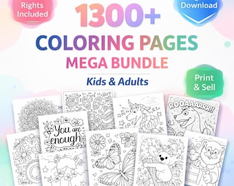 1300+ Kids & Adults Coloring Pages Mega Bundle, Resell Rights (Digital Download)