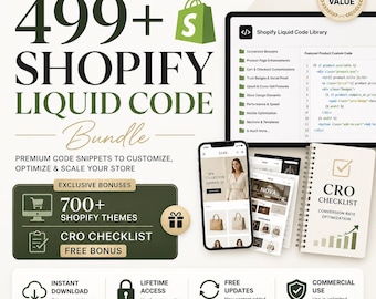 499+ Shopify Liquid Code Bundle + 700 Premium Shopify Themes FREE + CRO Checklist | Shopify Store Builder, Conversion Booster, eCommerce