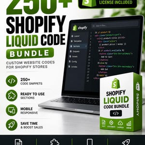 250+ Shopify Liquid Code Bundle | Custom Shopify Website Code Snippets | Theme Sections, CSS, HTML, JavaScript | PLR, Digital Product resell