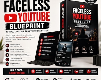 Faceless YouTube Automation Blueprint Course, AI Video Creation, Passive Income Guide, Digital Product, PLR MRR Digital Product for Resell