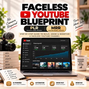 Faceless YouTube Blueprint, YouTube Automation Guide for Beginners, AI Content Creation, Faceless Channel Strategy, PLR MRR Digital Guide