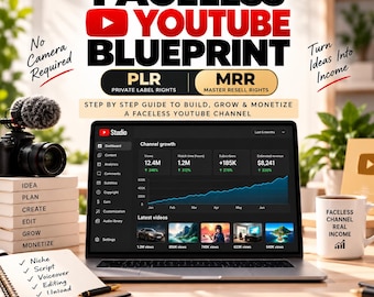 Faceless YouTube Blueprint, YouTube Automation Guide for Beginners, AI Content Creation, Faceless Channel Strategy, PLR MRR Digital Guide