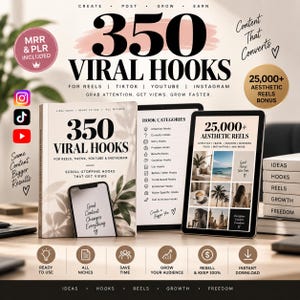 350 virala hooks för Instagram Reels och TikTok-skapare Guide för innehållsskapare, YouTube Shorts, MRR PLR, 25 000+ virala hooks, Instagram Reels