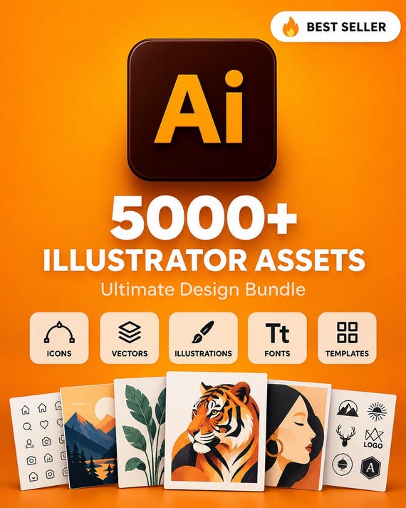 5000+ Illustrator Assets Bundle Logo Kit, Vector Icons, UI Elements, Graphic Design Resources, Editable AI & EPS Files Digital Product