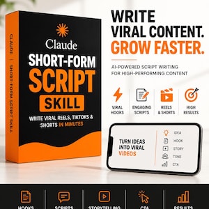 Claude Short-Form Script Skill AI Viral Content Writer for Reels TikTok & YouTube Shorts Hook Generator, Storytelling, Video Script Prompt