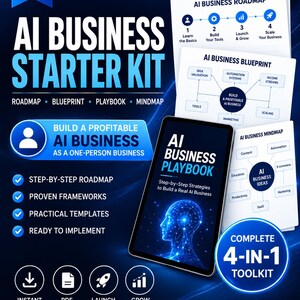 AI Business Starter Kit – AI Agent Business Planner, Roadmap, Blueprint & Playbook, Digital Download for Solopreneurs