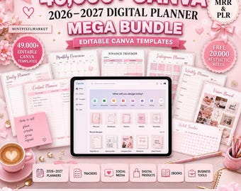 49,000+ Digital Planner Bundle 2026–2028 | Canva Templates | GoodNotes Notability, Daily Weekly Journal MRR