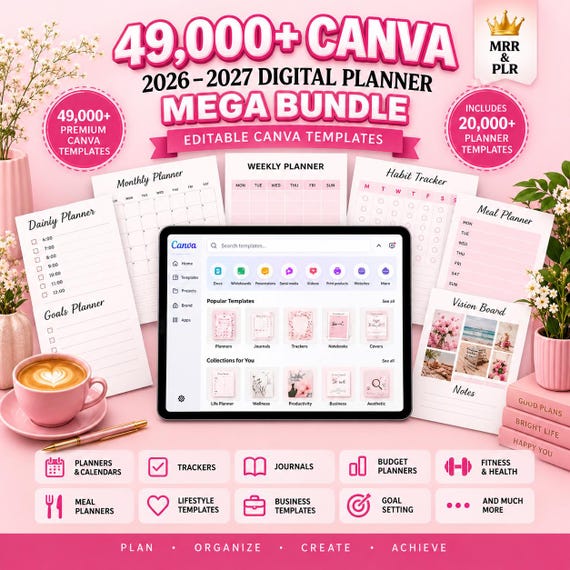 49,000+ Digital Planner Bundle 2026–2028 | Canva Templates | GoodNotes Notability, Canva editable templets, Digital Product Mrr plr Resell
