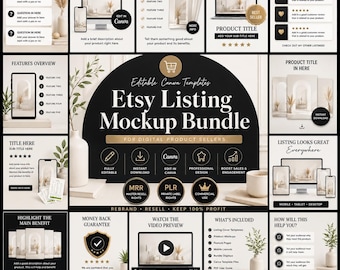 Etsy Listing Mockup Template Library for Digital Products Editable Canva Mockups DFY Product Image Templates PLR MRR Commercial Use Resell