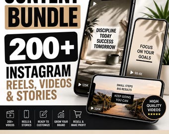 Faceless Content Bundle | 200+ Instagram Reels, Videos & Stories | PLR MRR Commercial Use | Viral Social Media Content Pack Download