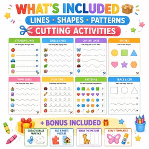 Scissor Skills Cutting Worksheets, Preschool Fine Motor Activity (PDF Download) image 2
