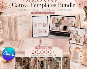 55,000+ Canva Templates Bundle, Editable Planners, Journals, Social Media Kits (Digital Download)