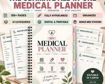 Ultimate Medical Binder Printable Bundle | Health Records Organizer | Family Health Planner | Medication Tracker | Doctor Visit Log | Digita