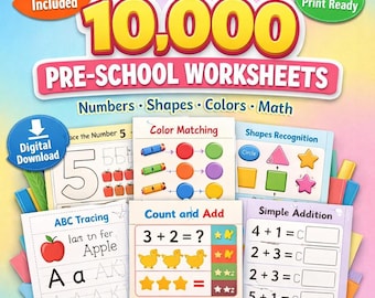 10,000 Pre School Kids Worksheets, Number Worksheets | Shapes Color Worksheets | Math Worksheets | Toddler Workbook |MLR PLR