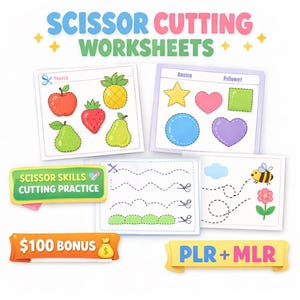 Scissor Skills Cutting Worksheets, Preschool Fine Motor Activity (PDF Download) image 19