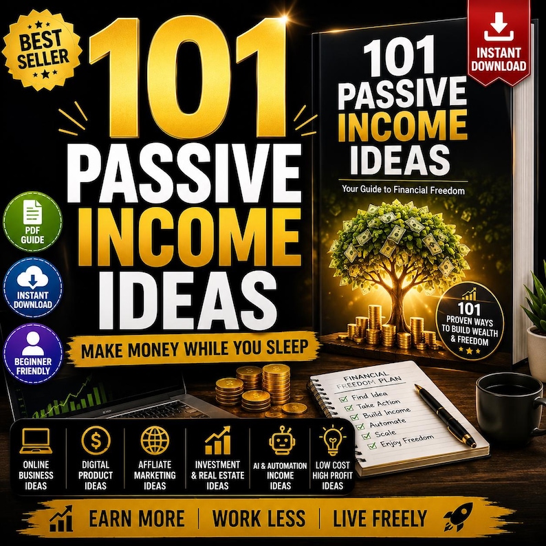 101 Passive Income Ideas PDF | Make Money While You Sleep | Online Business Guide | Financial Freedom eBook | Digital Download image 1