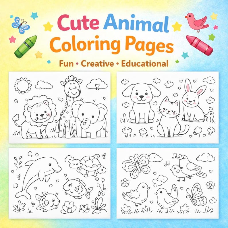 500+ Kids Coloring Book Bundle printable PDF featuring animal coloring pages, preschool activities, educational worksheets, nature coloring pages, and instant digital download.