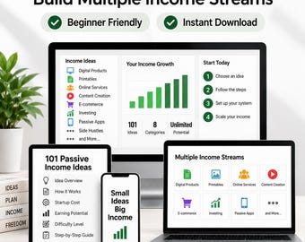 101 Passive Income Ideas Guide  Beginner Friendly Online Business PDF, Side Hustle Ideas, Digital Income eBook Download Guide