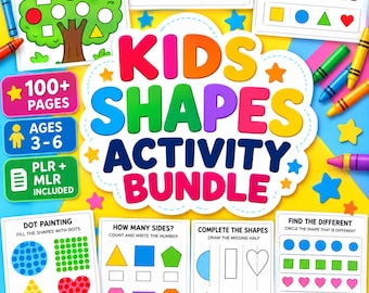 Kids Shapes Activity Book Bundle – Toddler Preschool Learning Worksheets, Printable PDF, Homeschool Activities, PLR Digital Download