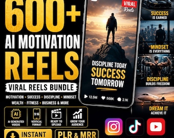 Plus de 600 bobines de motivation IA virales | Vidéos motivantes sans visage | Shorts Instagram, TikTok et YouTube | DPP MRR | Revente de produits numériques