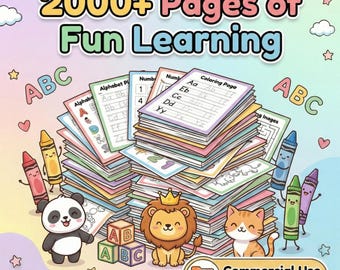 Kids Learning Bundle Printable Worksheets Coloring Pages for Kids | Preschool & Kindergarten Worksheets | Toddler Activities Homeschool 2000