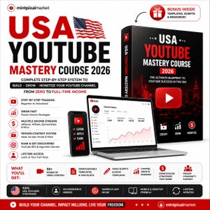 USA YouTube Mastery Course Complete Blueprint, YouTube Growth Course, YouTube Monetization, youtube branding kit, You tube bundle,  You tube