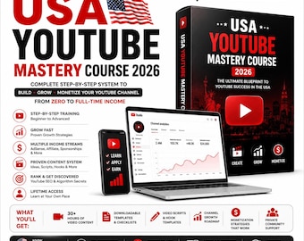 USA YouTube Mastery Course Complete Blueprint, YouTube Growth Course, YouTube Monetization, youtube branding kit, You tube bundle,  You tube