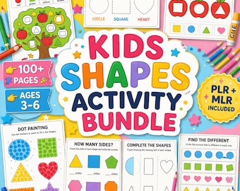 Kids Shapes Activity Book Bundle – Toddler Preschool Learning Worksheets, Printable PDF, Homeschool Activities, PLR Digital Download