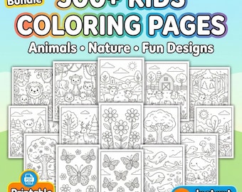 Kids Coloring Book Mega Bundle – 500+ Pages, Animals, Nature (PDF)