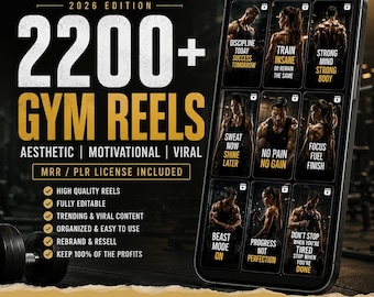2200+ Gym Reels Bundle | MRR & PLR License | Editable Fitness Reels | Instagram Reels Pack | Digital Download | Content Bundle