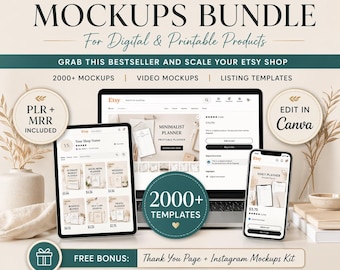 Etsy Listing Mockup Bundle, Editable Canva Product Mockups, Digital Product Image Templates, PLR DFY Listing Photos