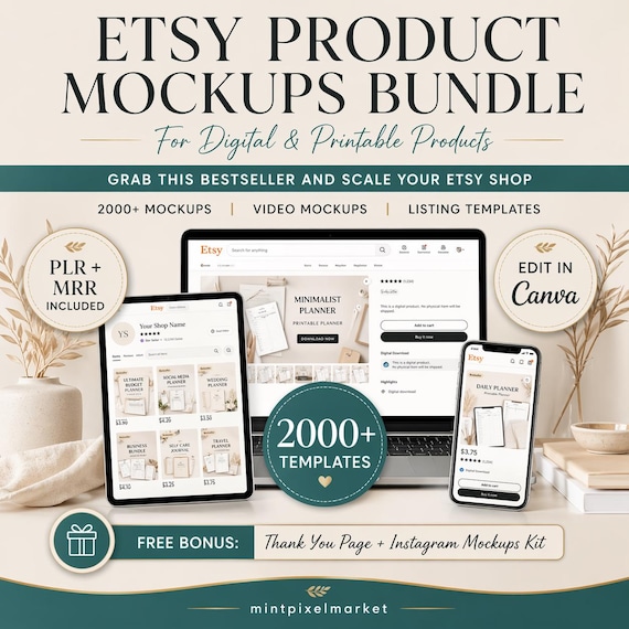 Etsy Listing Mockup Bundle, Canva Templates, Digital Product Images (2000+ Templates)