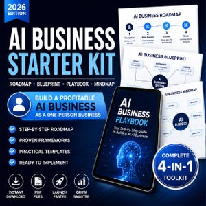 Kit di avvio aziendale basato sull'IA – Pianificatore aziendale, roadmap, progetto e manuale operativo basati sull'IA, download digitale per imprenditori individuali