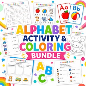 alphabet worksheets, kids activity book, preschool learning, abc tracing pages, printable workbook, toddler worksheets, alphabet flashcards, learn abc printable, kids learning bundle, tracing letters pdf, homeschool printable, plr printable kids, mlr kids bundle