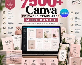 7500+ Canva Editable Templates Mega Bundle for Planners, Journals & Business | Social Media, PLR MRR, Digital Products, Instant Download