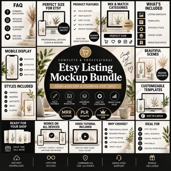 Etsy Listing Mockup Template Library for Digital Products Editable Canva Mockups DFY Product Image Templates PLR MRR Commercial Use Resell