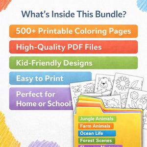 500+ Kids Coloring Book Bundle | Printable Coloring Pages PDF Preschool Activity Pack | Animal Nature Educational Worksheet Digital Product image 3