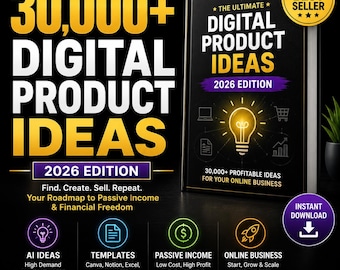 Plus de 30 000 idées de produits numériques 2026 | Offre groupée DPP et MRR | Guide des revenus passifs | Idées d'affaires en ligne | PDF à usage commercial