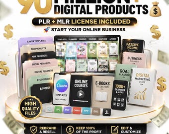 Pacote de 90 milhões de produtos digitais, pacote digital, pacote PLR, pacote MRR, direitos de revenda, produtos digitais, pacote empresarial, negócios online