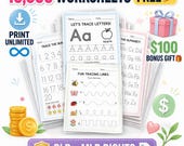 Preschool Tracing Worksheets Bundle, Alphabet Number Handwriting Practice PDF