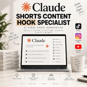 Claude Shorts Hook Generator for Viral Reels & TikTok, YouTube Shorts Prompt, Viral Hook Generator, Reels Script, shorts hook generator hook