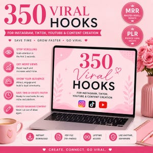 350 Viral Hooks for Instagram, TikTok & YouTube – Content Creator Hook Guide PDF | Social Media Growth, MRR  PLR Digital Download