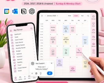 All-in-One Digital Planner 2026–2028 Undated – Hyperlinked iPad Planner, GoodNotes & Notability PDF, Daily Weekly Monthly Planner