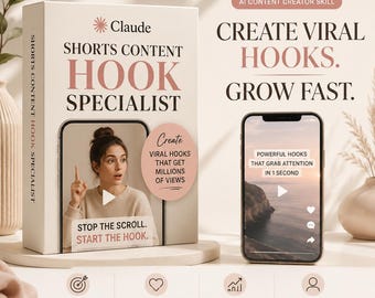 Claude Shorts Content Hook Specialist Skill | AI Viral Hook Generator Reels, TikTok & YouTube Shorts Script Prompt | Scroll-Stopping Content