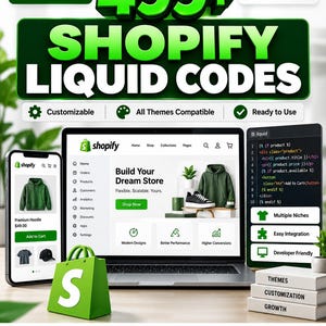 499+ Shopify Liquid Code Bundle – Theme Code Snippets, Shopify Development Toolkit, Store Customization, Digital Download