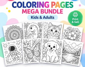 1300+ Kids & Adults Coloring Pages Mega Bundle, Resell Rights (Digital Download)
