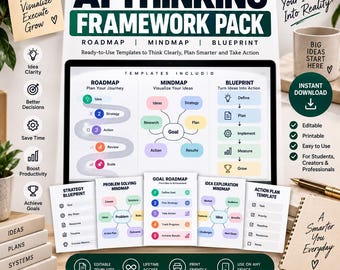 AI Thinking Framework Pack for Ideas & Strategy | Roadmap, Mind Map, Blueprint, Goal Planning, Problem Solving, Productivity Templates